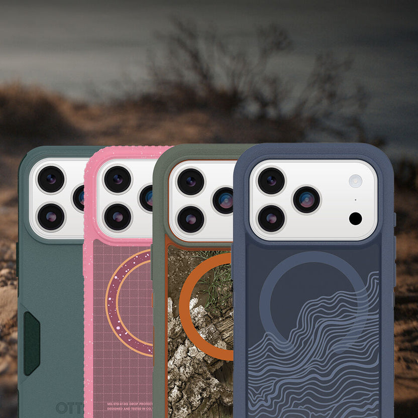 colorful, rugged otterbox phone cases for iphone 17 on nature background